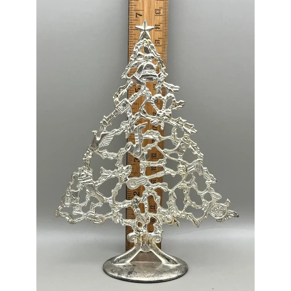 Silver Tone Metal Filigree Christmas Tree Tabletop Decor 6.5